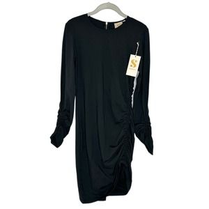 Serena Williams Ruched Black Long Sleeve Slimming Dress Size Large New